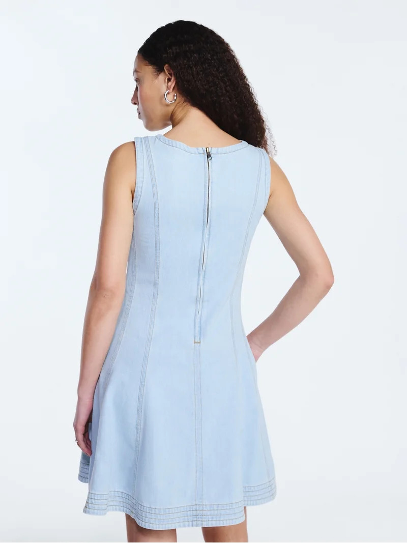 Free Assembly Women's and Women's Plus Sleeveless Denim Panel Mini Dress, Sizes XS-4X | Walmart (US)