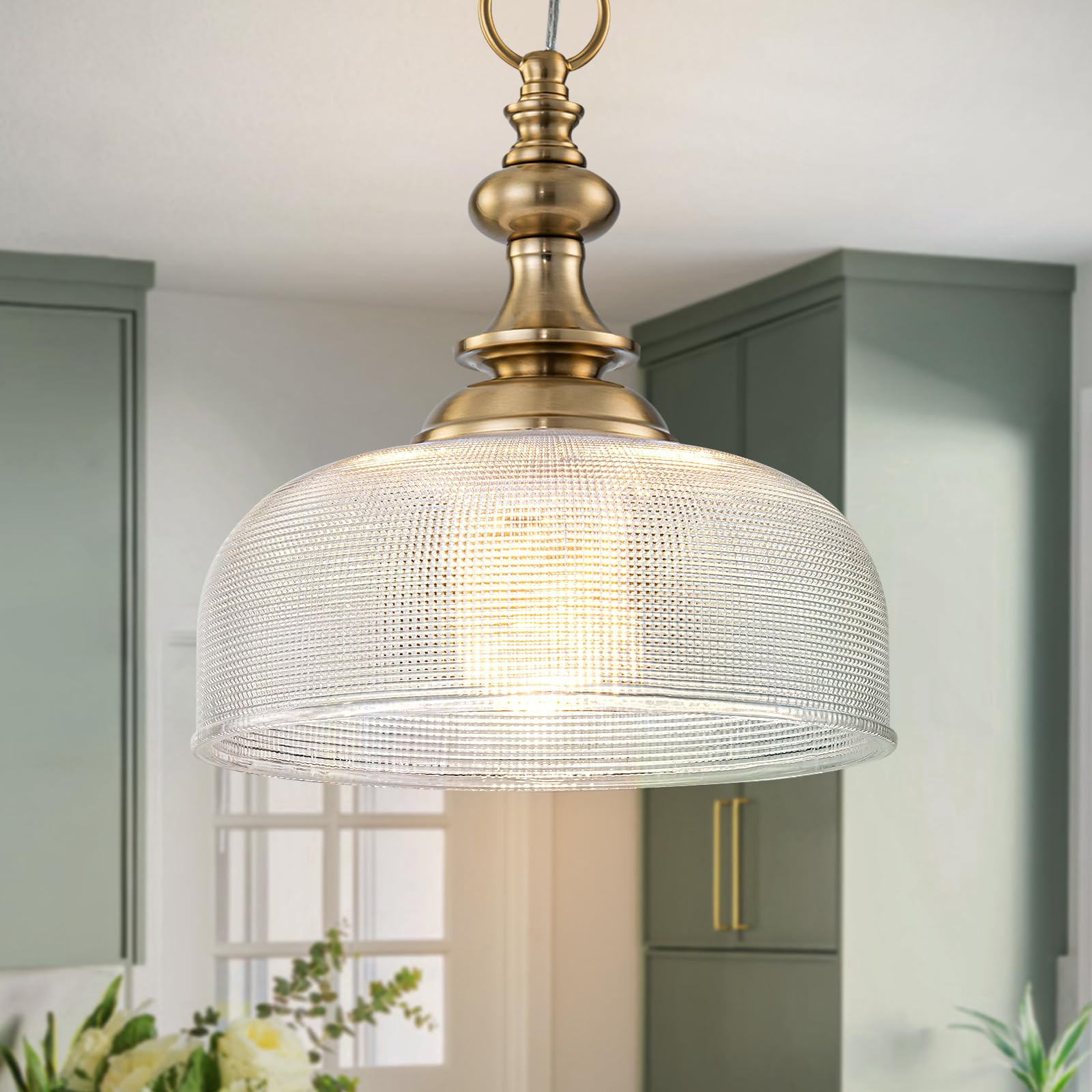 EDSILIVE Vintage Glass Pendant Lights Kitchen Island 10" Bowl Clear Glid Glass Hanging Ceiling Li... | Amazon (US)