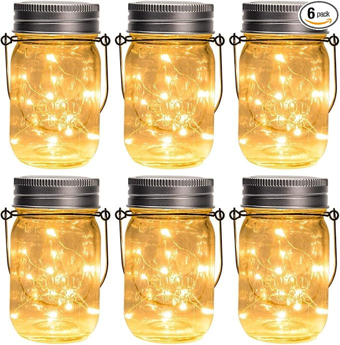 GIGALUMI Hanging Solar Mason Jar Lights, 6 Pack 30 Led String Fairy Lights Hanging Solar Lanterns... | Amazon (US)