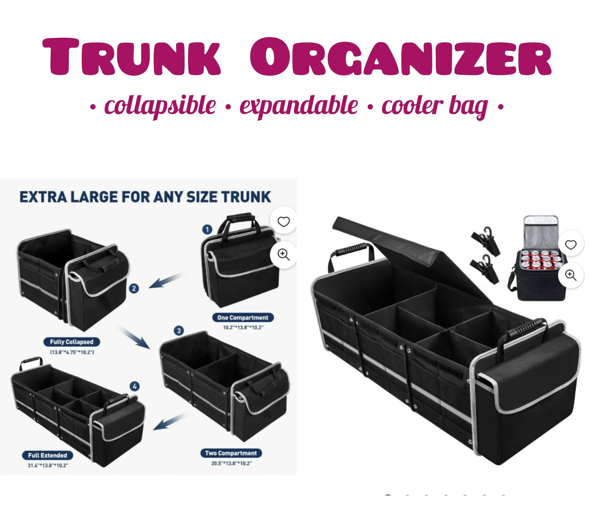 So easy to keep my trunk organized! Completely collapsible, adjustable size, and I LOVE the collapsible cooler bag for groceries! 

#LTKFindsUnder50 #LTKTravel #LTKGiftGuide