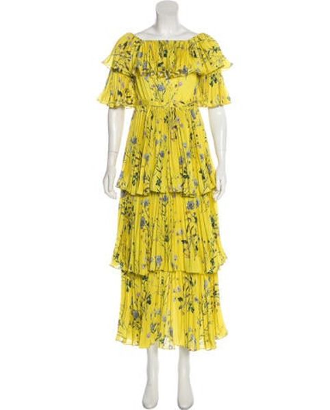Self-Portrait Tiered Maxi Dress w/ Tags Yellow | The RealReal
