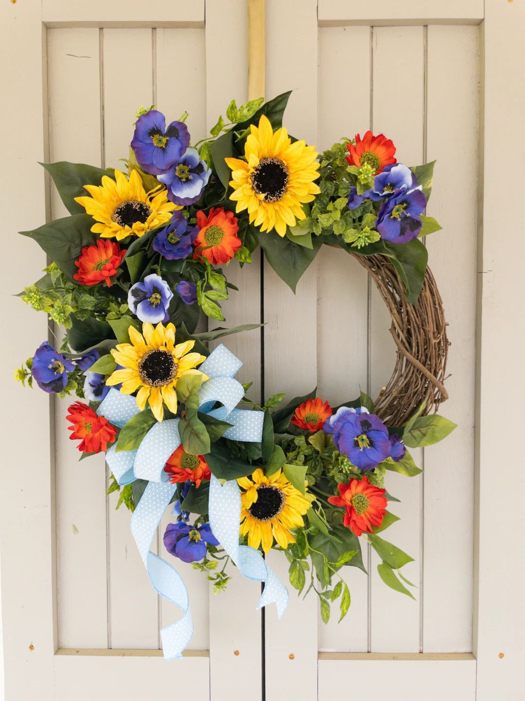 Sunflower Summer Wreath For Front Door, Colorful Sunflower Wreath, Bright Floral, Summer Wildflow... | Etsy (US)