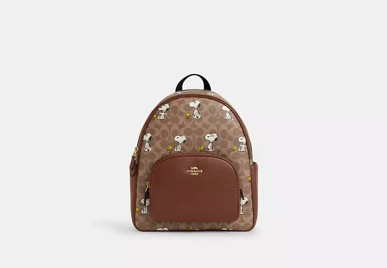 Coach X Peanuts Court Backpack In Signature Canvas With Snoopy Print | Coach Outlet US