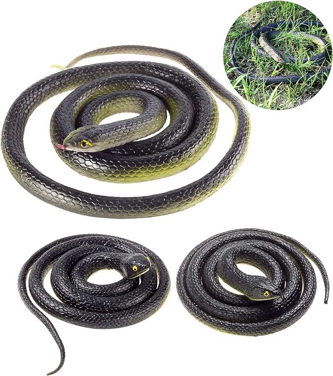 3 Pieces Large Realistic Rubber Snakes, Halloween Scary Toy Fake Black Mamba Snake for Garden Pro... | Amazon (US)