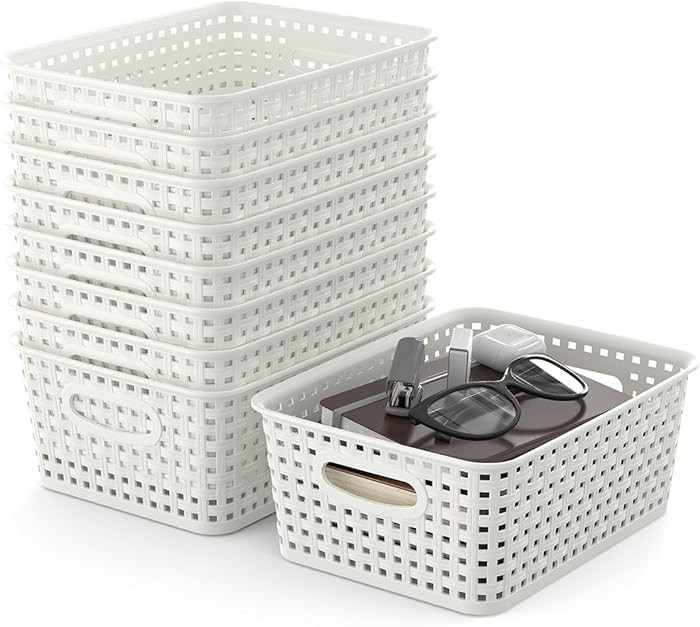 9-Packs Plastic Storage Woven Storage Baskets, Plastic Baskets with Handles, Baskets for Home and... | Amazon (US)