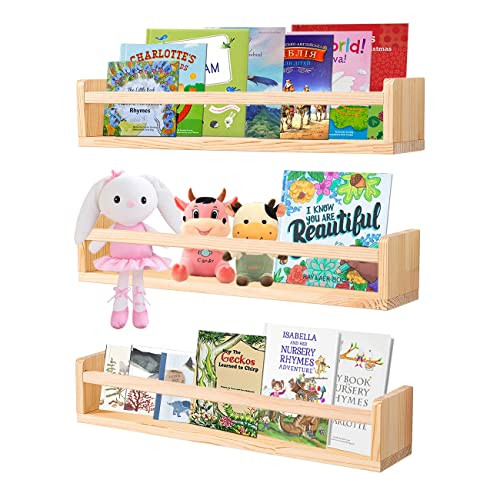 AZSKY 24 Inch Rustic Natural Wood Floating Nursery Book Shelves,Wall Book Shelves for Farmhouse,B... | Amazon (US)