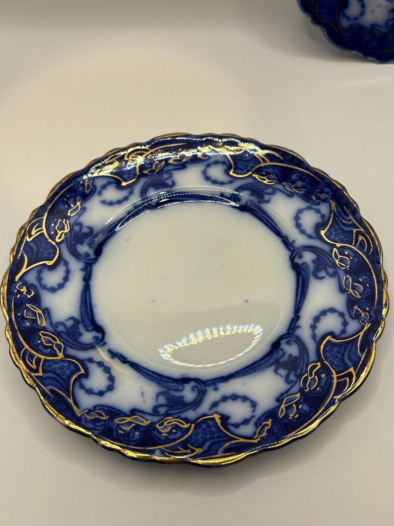 Two Antique Henry Alcock Delamere Flow Blue Dinner Plate With Gold Accents | Etsy (US)
