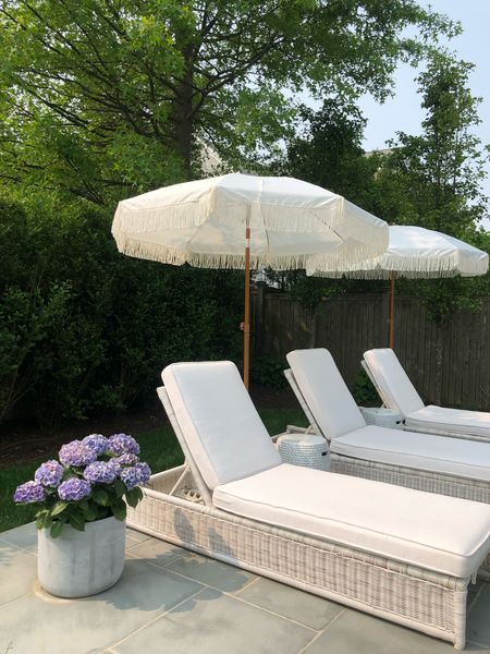 Outdoor patio - lounge chairs - umbrella - side tables 