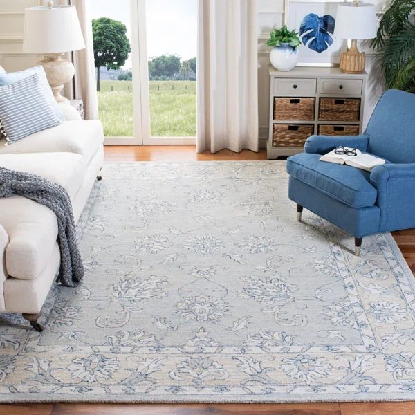 Schmier Oriental Handmade Tufted Wool Gray/Navy Area Rug | Wayfair North America