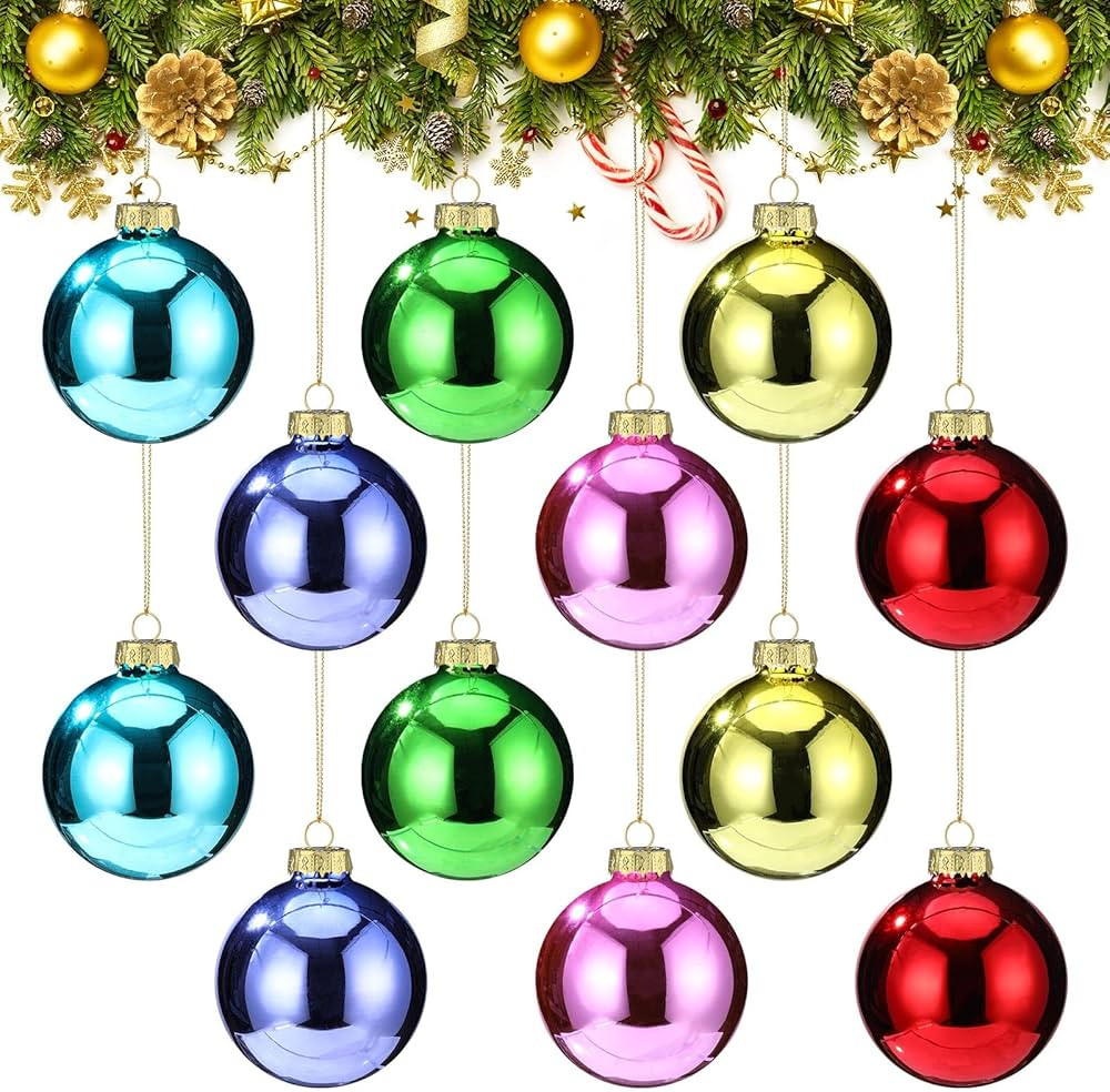Syhood 12 Pcs 2.36 Inch Christmas Glass Ball Ornaments Shiny Multicolor Glass Christmas Tree Orna... | Amazon (US)