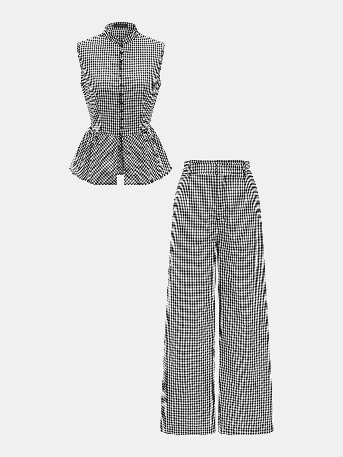 Gingham Cotton Sleeveless Peplum Top & Pants Set | Commense