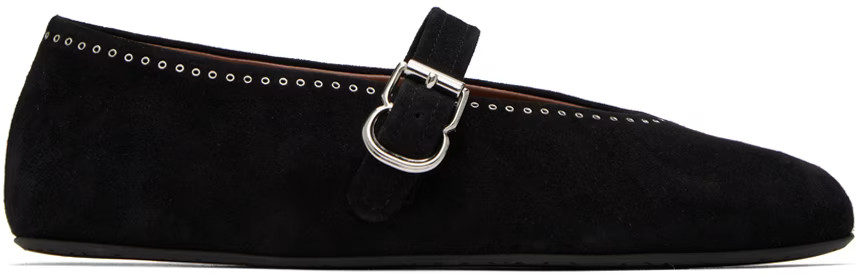 Black Suede Ballerina Flats | SSENSE