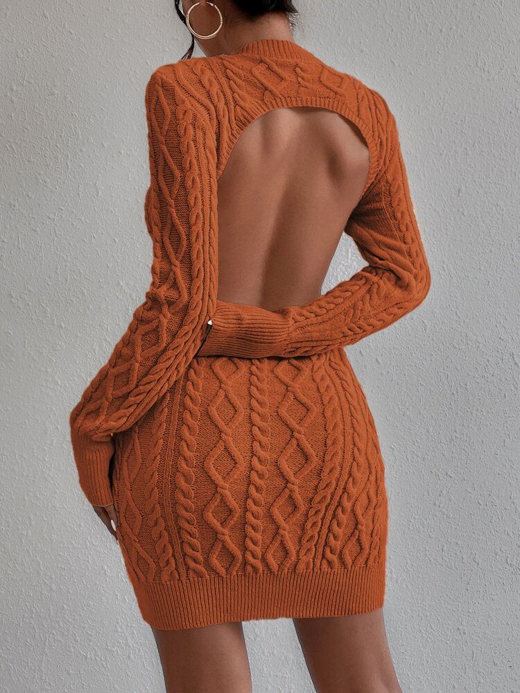 Cable Knit Backless Sweater Dress | SHEIN