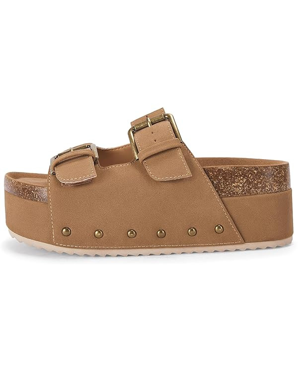 Coutgo Women's Cork Platform Sandals Slip on Mules and Clogs Double Buckle Straps Summer Shoes | Amazon (US)