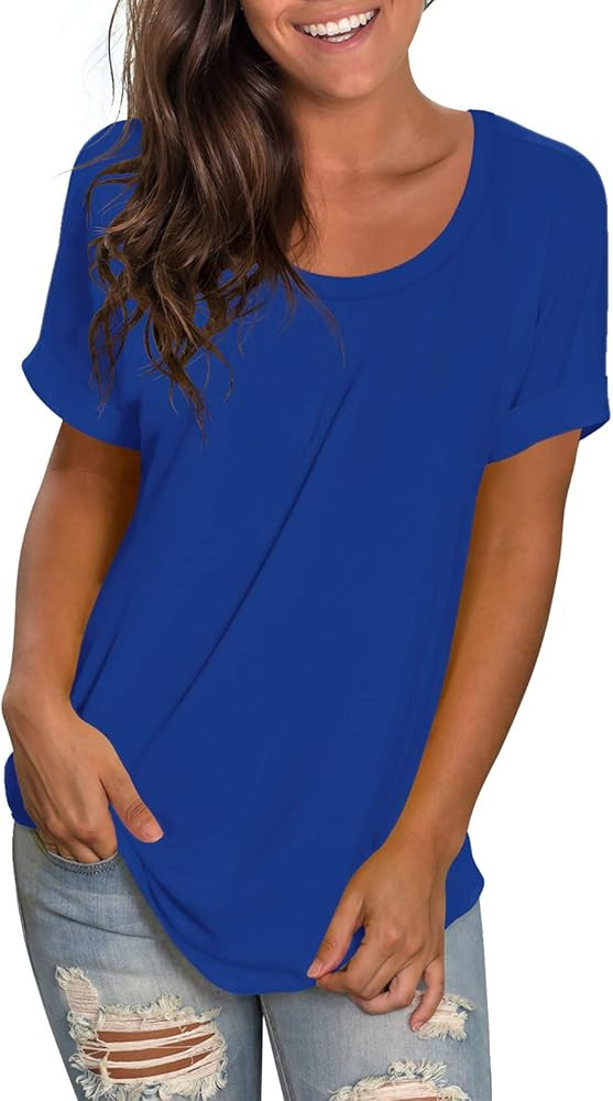 NIASHOT Women's T-Shirts Short Sleeve Round Neck Basic Summer Tee Tops | Amazon (US)