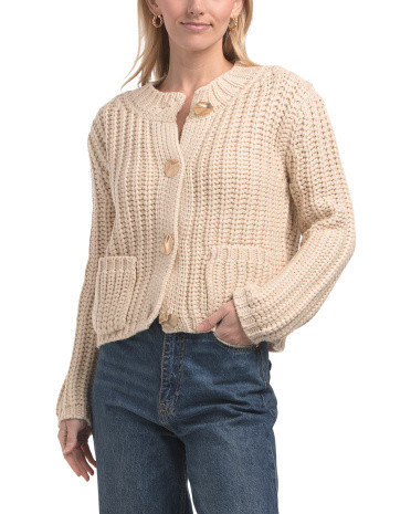 Heavyweight Sweater With Decorative Buttons, Acrylic/Gold | TJ Maxx
