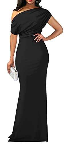 shengfan Black Formal Evening Dress for Women 2025 Sexy Off Shoulder Ruched Wedding Guest Bodycon Party Maxi Dresses(231Black,Small) | Amazon (US)