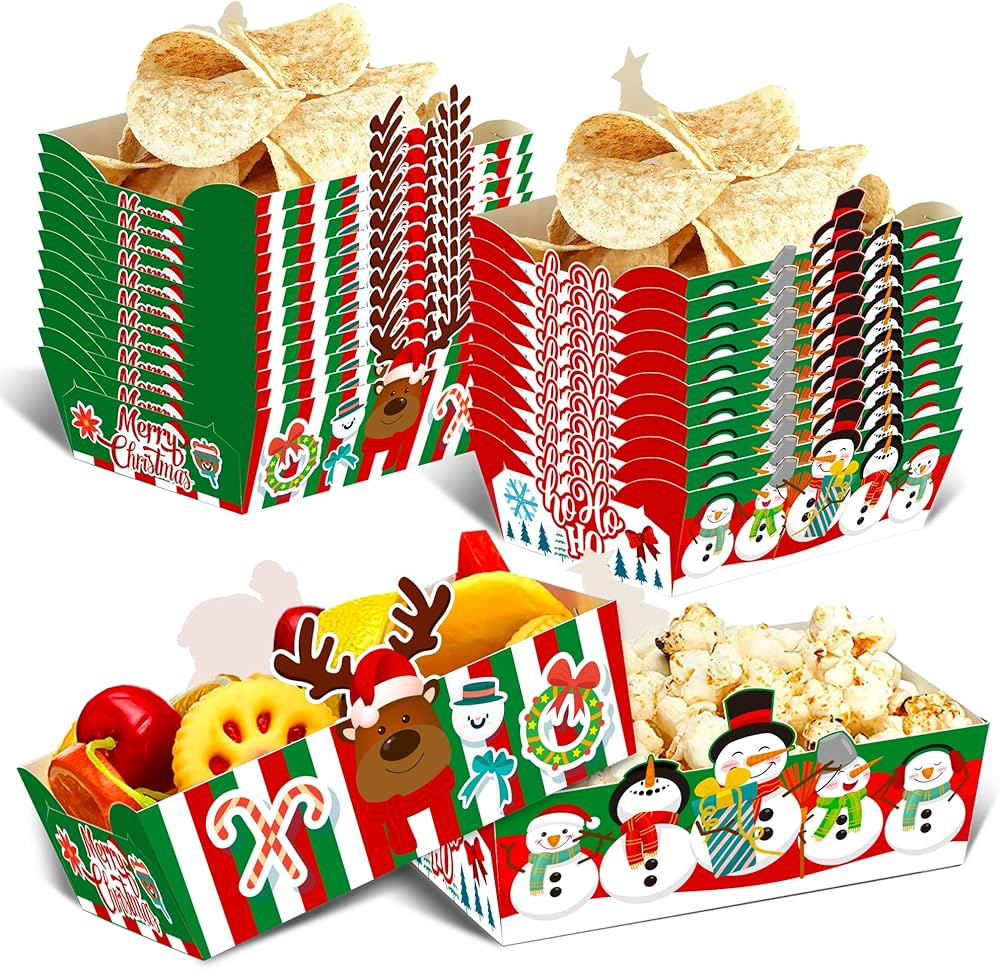 Christmas Paper Food Trays 24pcs Food Serving Boat Nacho Trays Disposable Snack bowl for Christma... | Amazon (US)