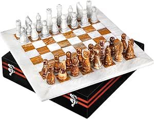 UMAID Handmade Marble Chess Set Board Game with Luxury Velvet Gift Box - 12” Elegant White & Br... | Amazon (US)
