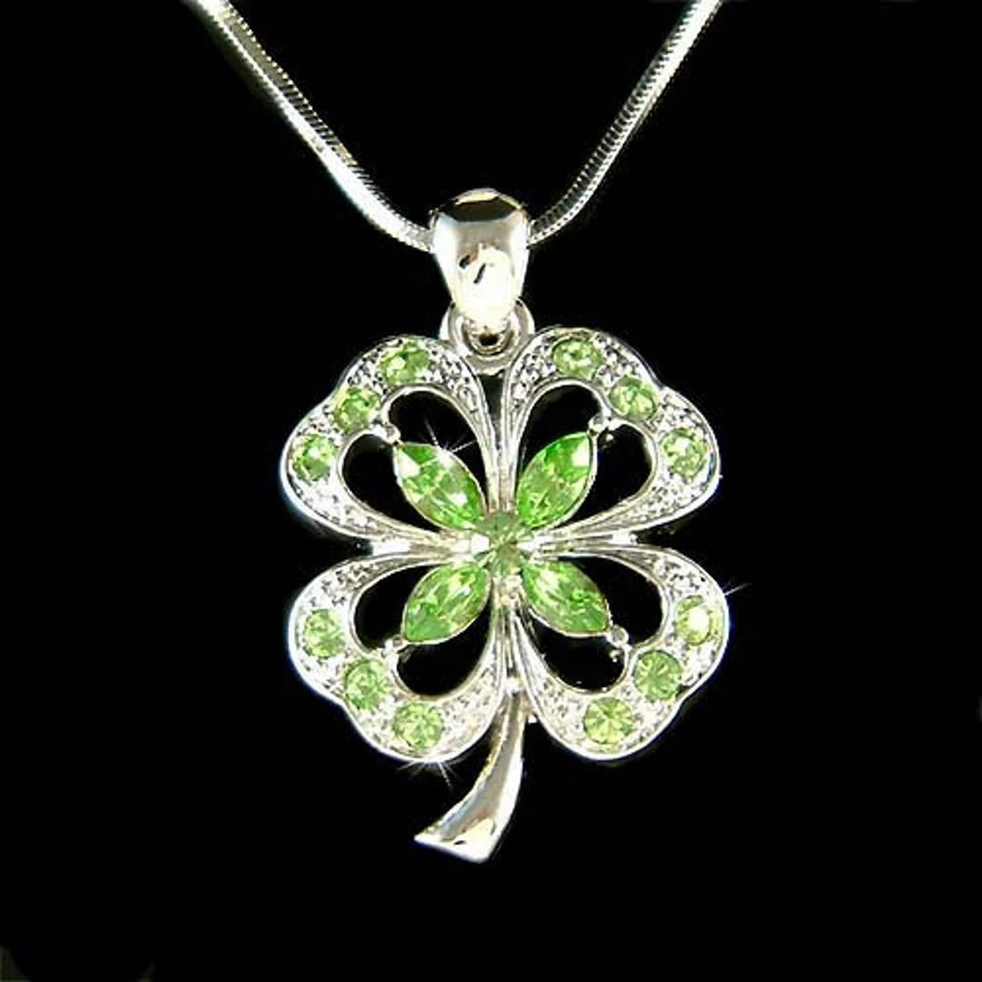 Swarovski Crystal Irish Saint St Patrick's Day Lucky Green Four Leaf CLOVER SHAMROCK Necklace Chr... | Etsy (US)