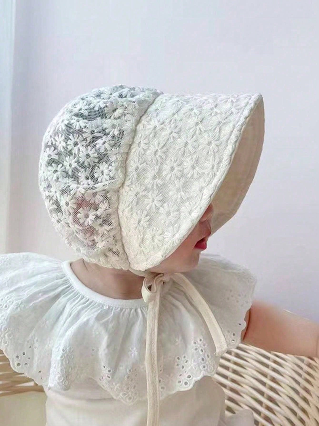 1pc Newborn Baby Princess Lace Trimmed Palace Style Bucket Hat, Embroidered Crown Design, Infant Warm Cap, Cute Fetal Hat | SHEIN