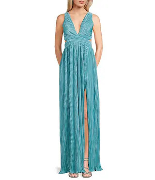 Beale Plisse V-Neck Sleeveless Side Cut-Out Lace-Up Back Dress | Dillard's