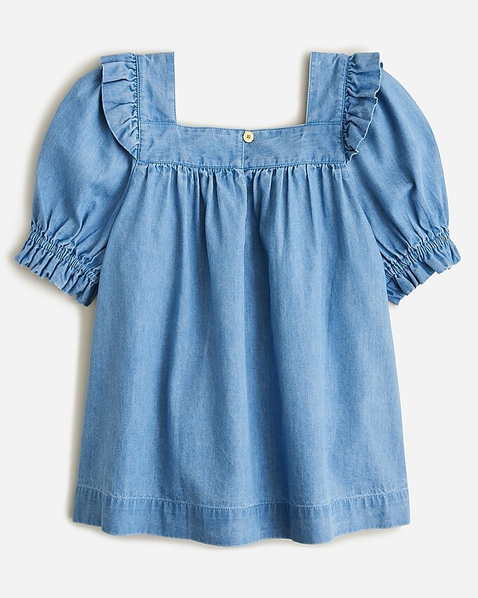Girls' puff-sleeve squareneck top in chambray | J. Crew US