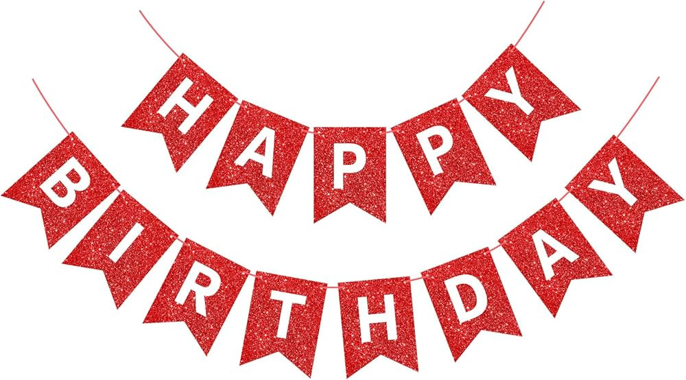 Red Happy Birthday Banner Glitter Birthday Sign for Backdrop Red Birthday Party Decorations for W... | Amazon (US)