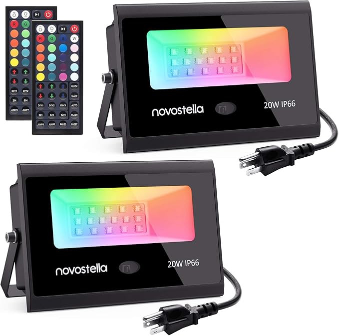 Novostella 2 Pack 20W RGB LED Flood Light, 44 Keys Controller, 20 Colors 6 Modes, Dimmable Color ... | Amazon (US)