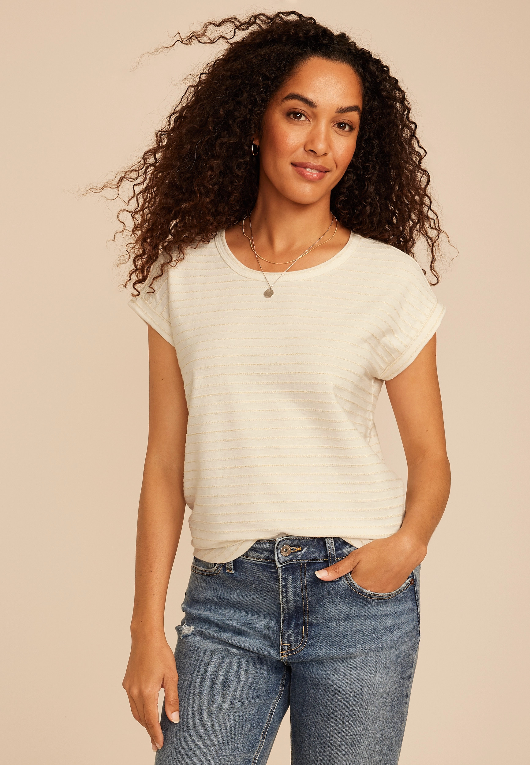 Maurices Women's 24/7 Clara Metallic Striped Tee | Maurices
