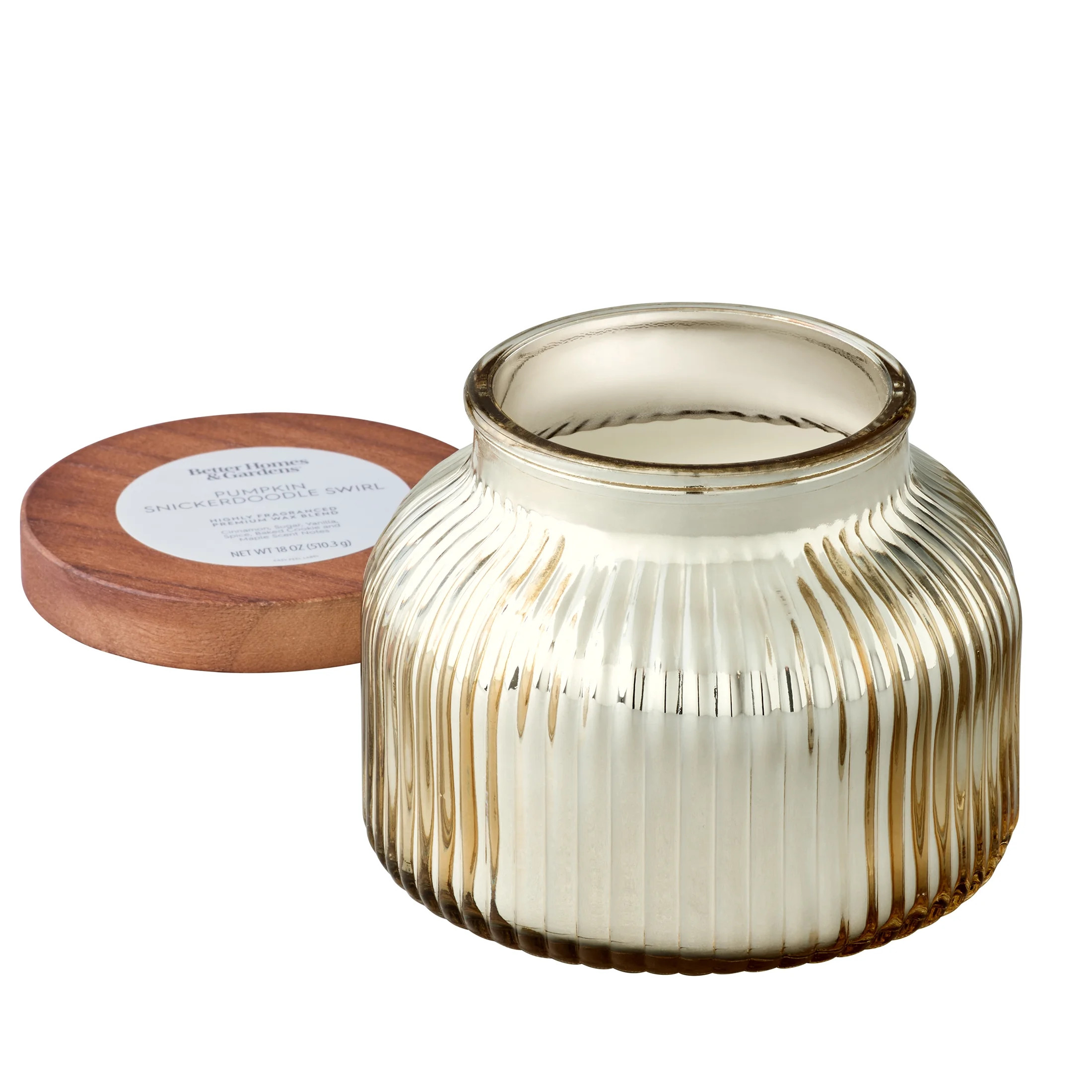 Better Homes & Gardens Pumpkin Snickerdoodle Swirl Scented Cotton 2-Wicks Ribbed Mecury Glass Jar... | Walmart (US)