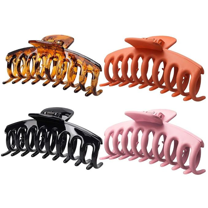pengxiaomei 4 pcs Plastic Hair Claw Clips, Nonslip Large Girls Hair Claw Clips Jaw for Women and ... | Amazon (US)