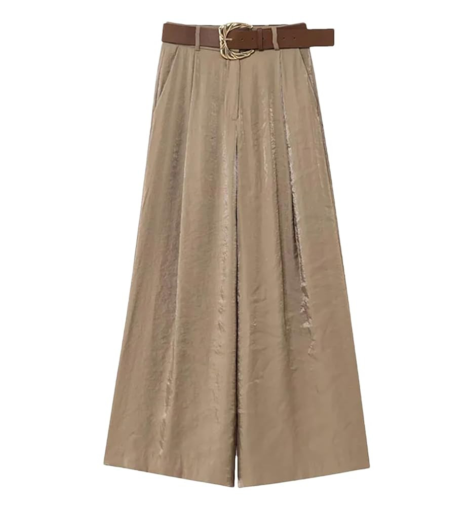 Women’s Satin Wide Leg Trousers with Belt Spring Summer Comfortable Pants Versatile Female Loos... | Amazon (US)