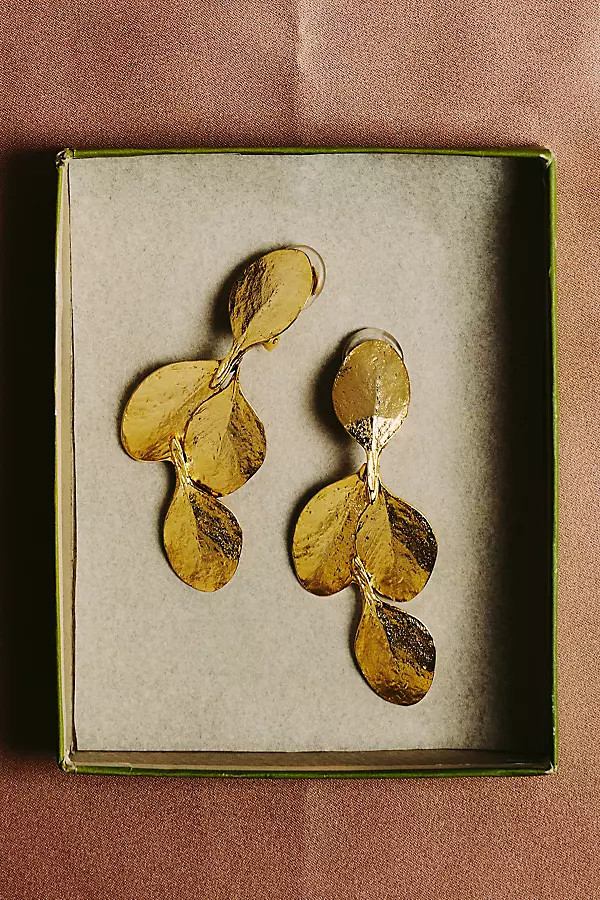 Kenneth Jay Lane Golden Leaf Drop Earrings | Anthropologie (US)