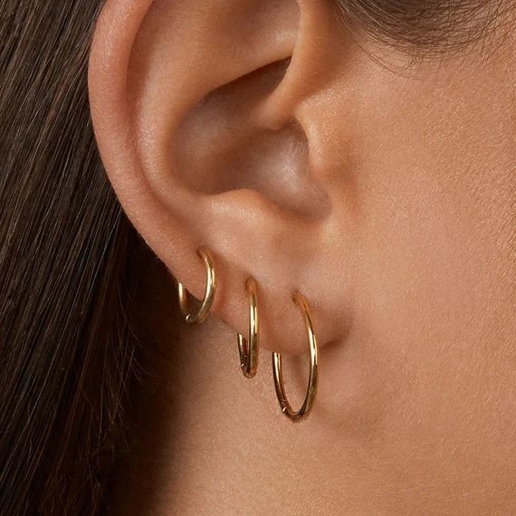 18K GOLD Hoop Earrings Simple Dainty Everyday Earrings - Etsy | Etsy (US)