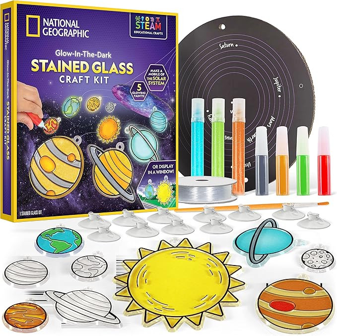 NATIONAL GEOGRAPHIC Kids Window Art Kit - Stained Glass Solar System Arts & Crafts Kit with Glow ... | Amazon (US)