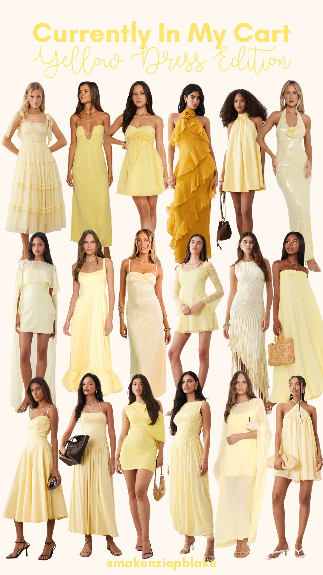 currently in my cart 💛 yellow dress edition

saving all my favorite yellow dresses right now — such a pretty color for spring and summer events, beach trips, weddings, showers, and vacation nights.

mix of minis, midis, and maxis at different price points ✨ all linked here!

#yellowdress #summerdressinspo #vacationoutfits #weddingguestdress #springstyle #ltkfinds #currentlyinmycart 💛 

 #LTKFestival #LTKSeasonal #LTKWedding