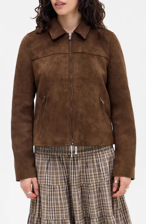 BDG Urban Outfitters Faux Suede Zip Jacket in Brown at Nordstrom, Size Small | Nordstrom