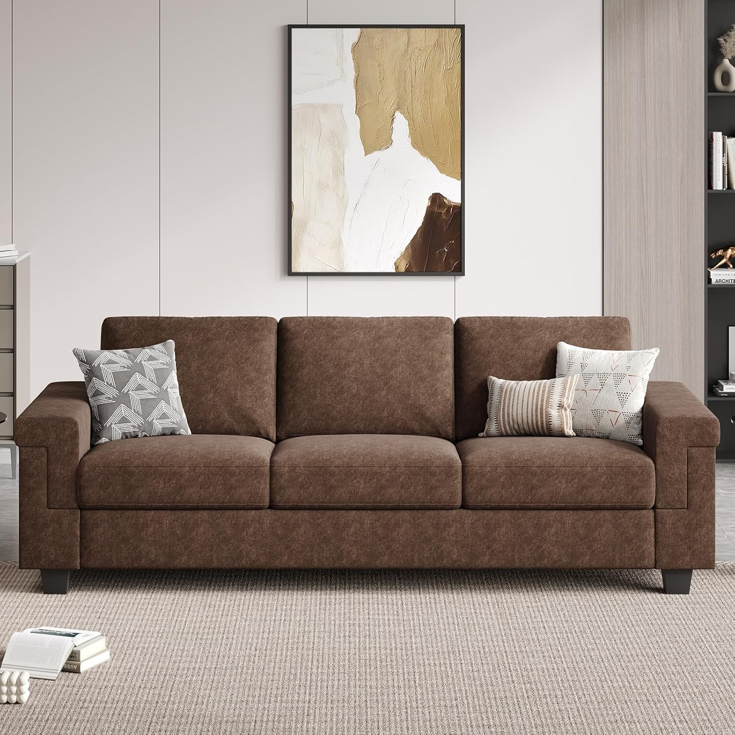 3 Seater Sofa Couch with Deep Seat, 90" Modern Upholstered Sofa with Armrests, Easy Installation,... | Amazon (US)