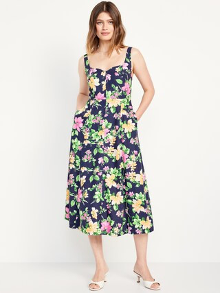 Fit & Flare Linen-Blend Midi Dress | Old Navy (CA)