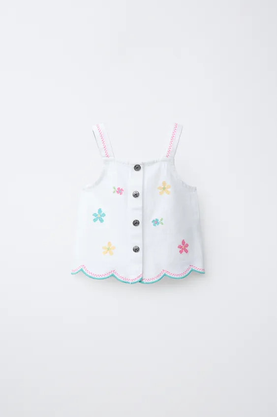 CROSS-STITCH FLORAL TWILL TOP | Zara US