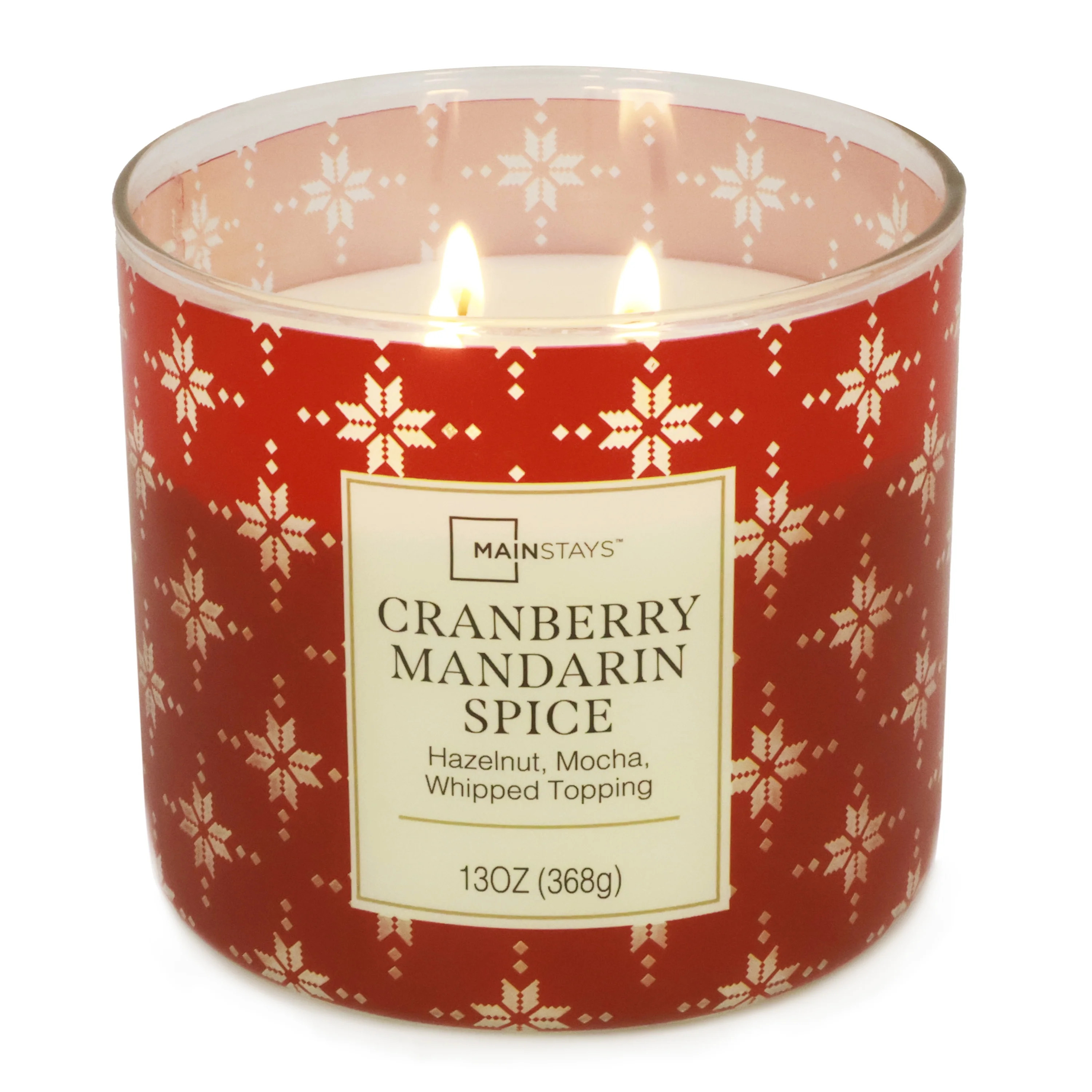 Mainstays 3-wick Cranberry Mandarin Spice Snowflake Candle, 13-Ounce | Walmart (US)