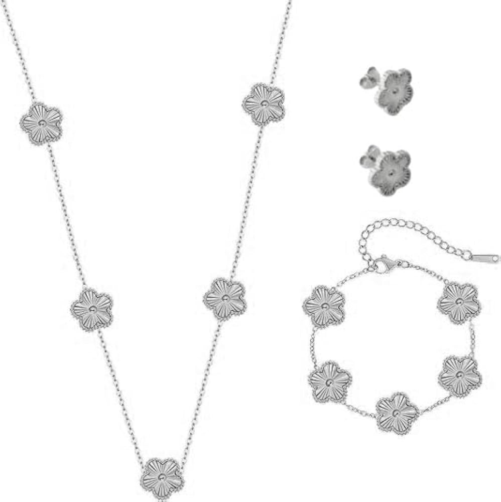 Clover Jewelry Set 18K Gold Plated Stainless Steel Necklace with Flower Design Four leaf clover f... | Amazon (US)