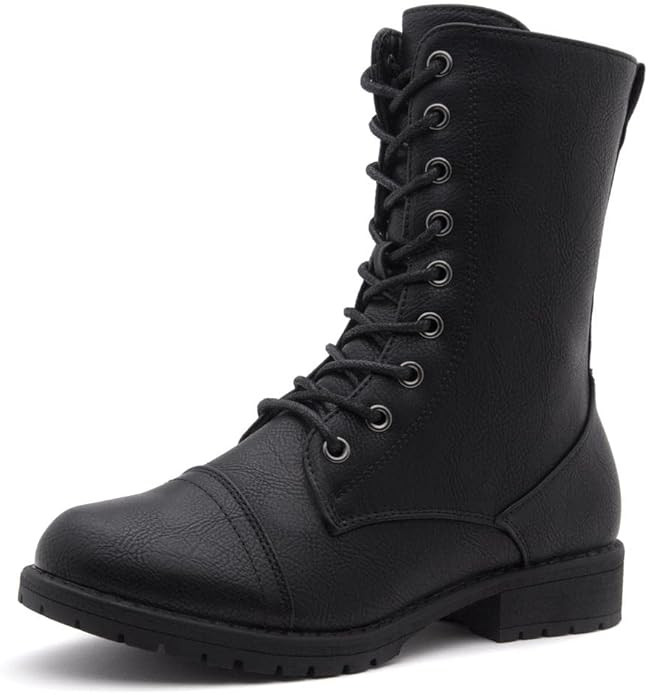 Shoe Land Eletrra Women's Ankle Lace Up Military Combat Booties Mid Calf Boots | Amazon (US)
