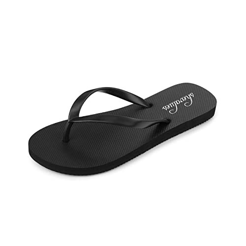shevalues Slim Flip Flops for Women Beach Rubber Shower Shoes Basic Thong Sandals, Black, 39, (Size 8-8.5) | Amazon (US)