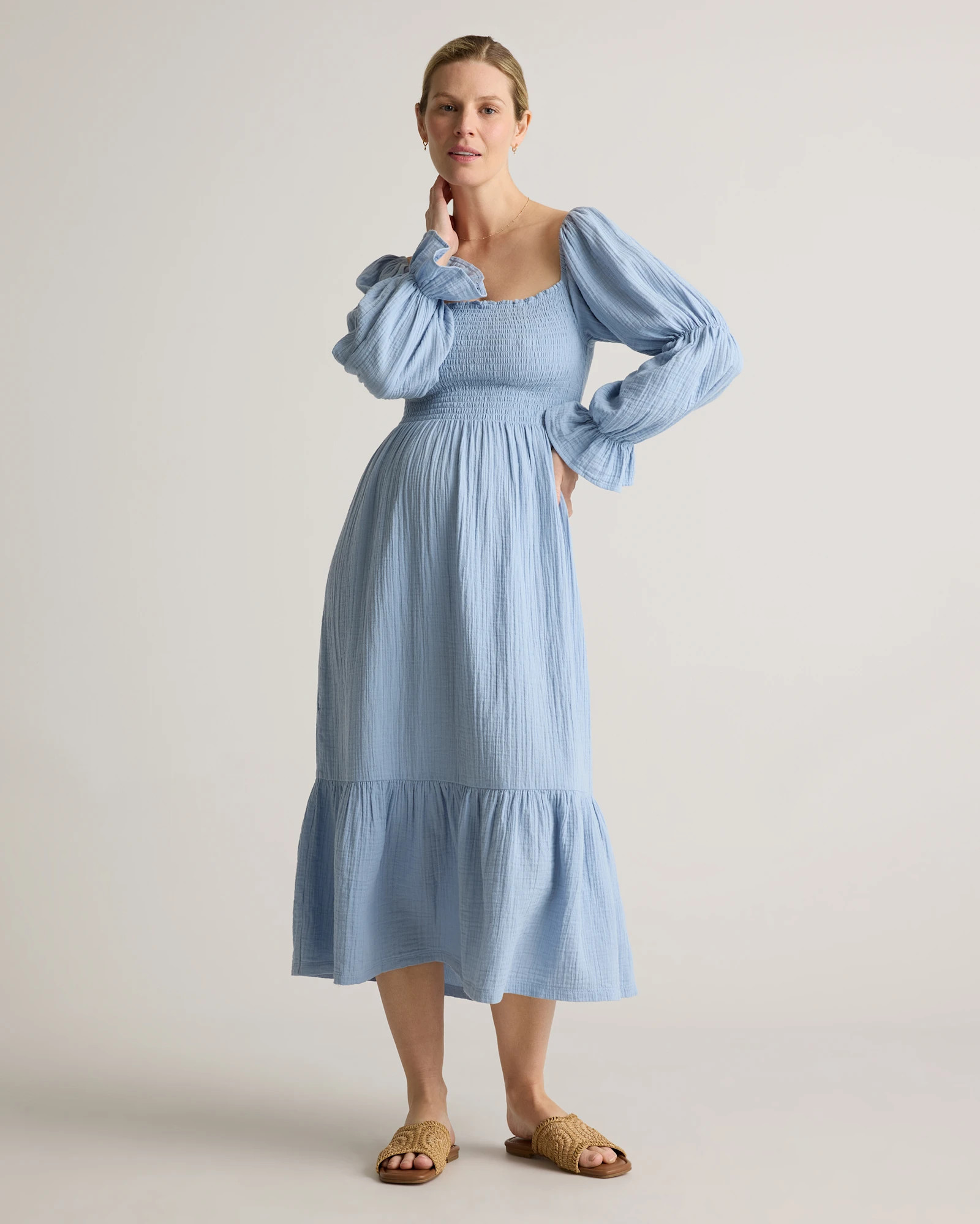 100% Organic Cotton Gauze Maternity Smocked Midi Dress | Quince