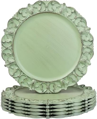 Green Charger Plates Set of 6, Decorative Table Plastic Chargers for Dinner Plates, Party, Weddin... | Amazon (US)