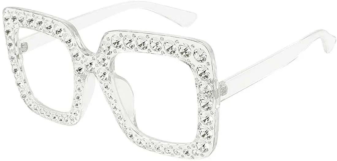 ROYAL GIRL Elton Square Rhinestone Sunglasses Oversized Diamond Bling Bling Glas | eBay US