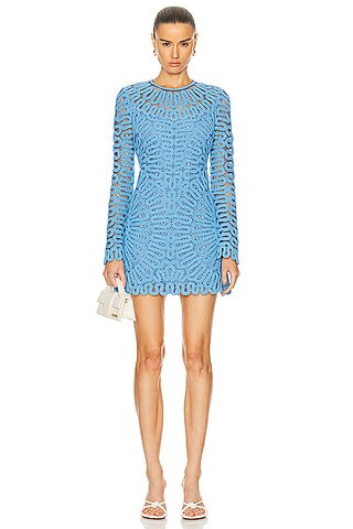 SIMKHAI Mccall Long Sleeve Mini Dress in Pacific | FWRD | FWRD 