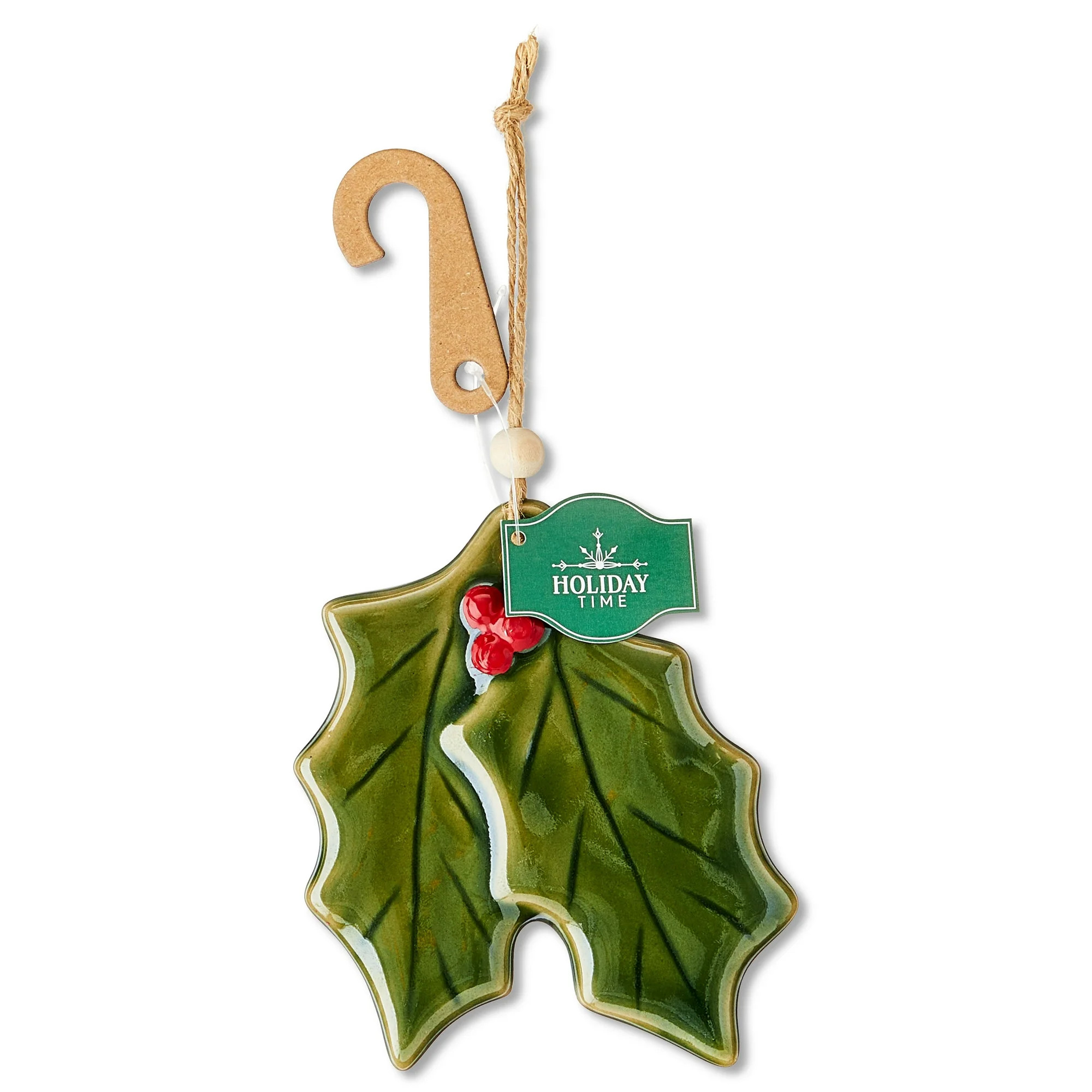 Red and Green Ceramic Holly Leaves Christmas Ornament, Joyel Theme, 4.3", by Holiday Time | Walmart (US)